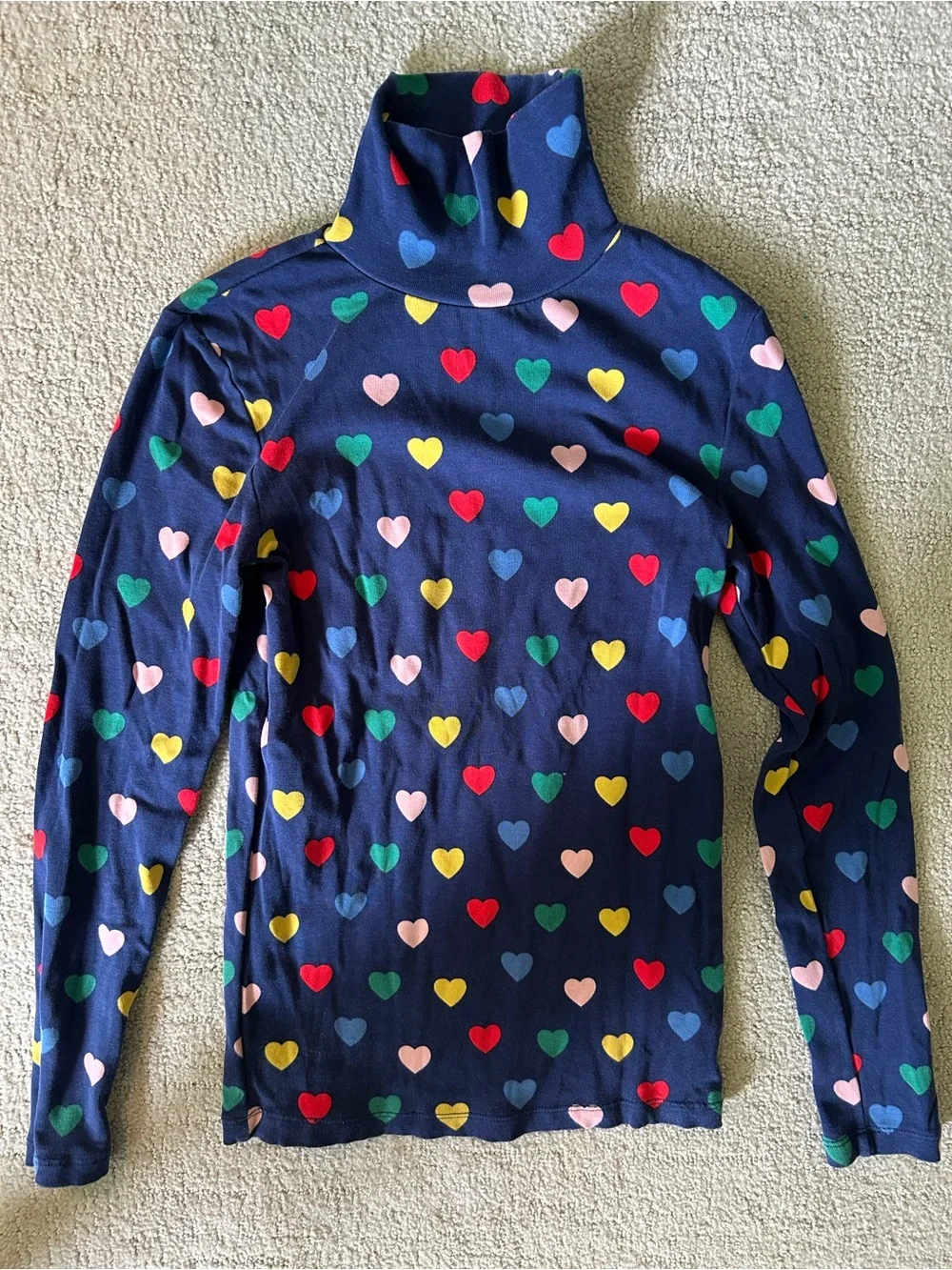 Mini Boden girls heart rainbow turtleneck layering top size large 11/12